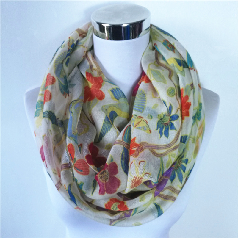 Mới Srok In Hình Chim Viscose  - đánh giá và giá Infinity Scarf Knit