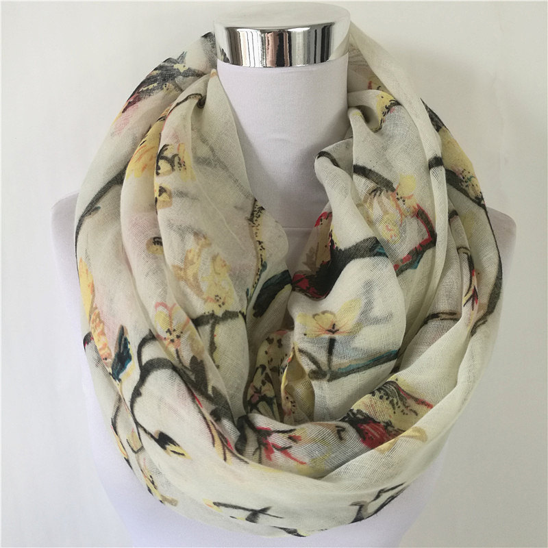 Mới Srok In Hình Chim Viscose  - đánh giá và giá Infinity Scarf Knit