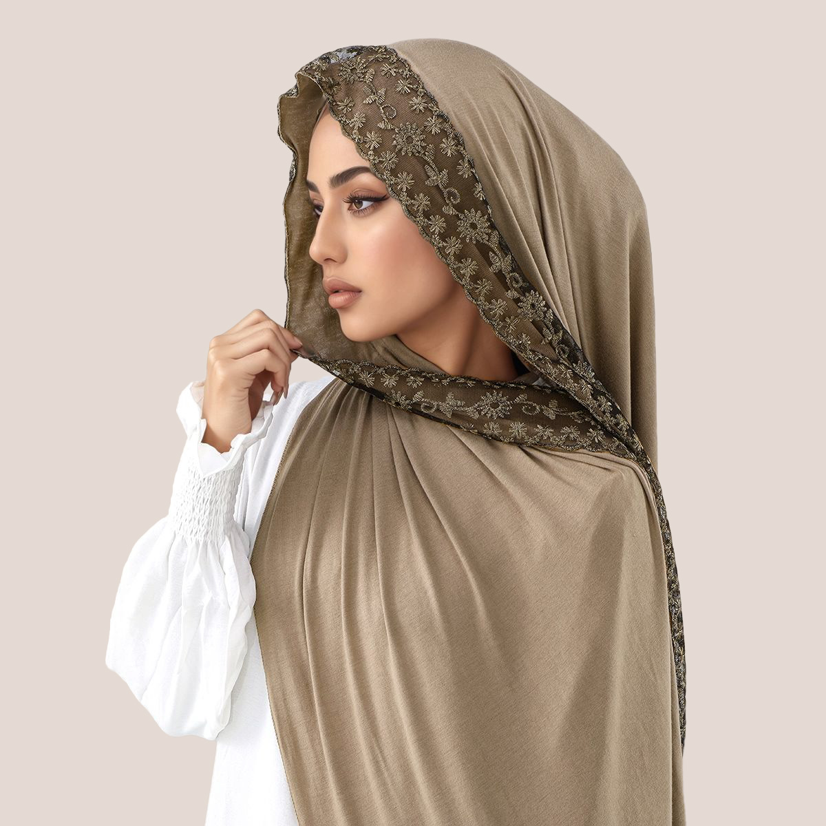 Lace Embroidery Cotton Jersey  - đánh giá và giá Head Wrap Turban
