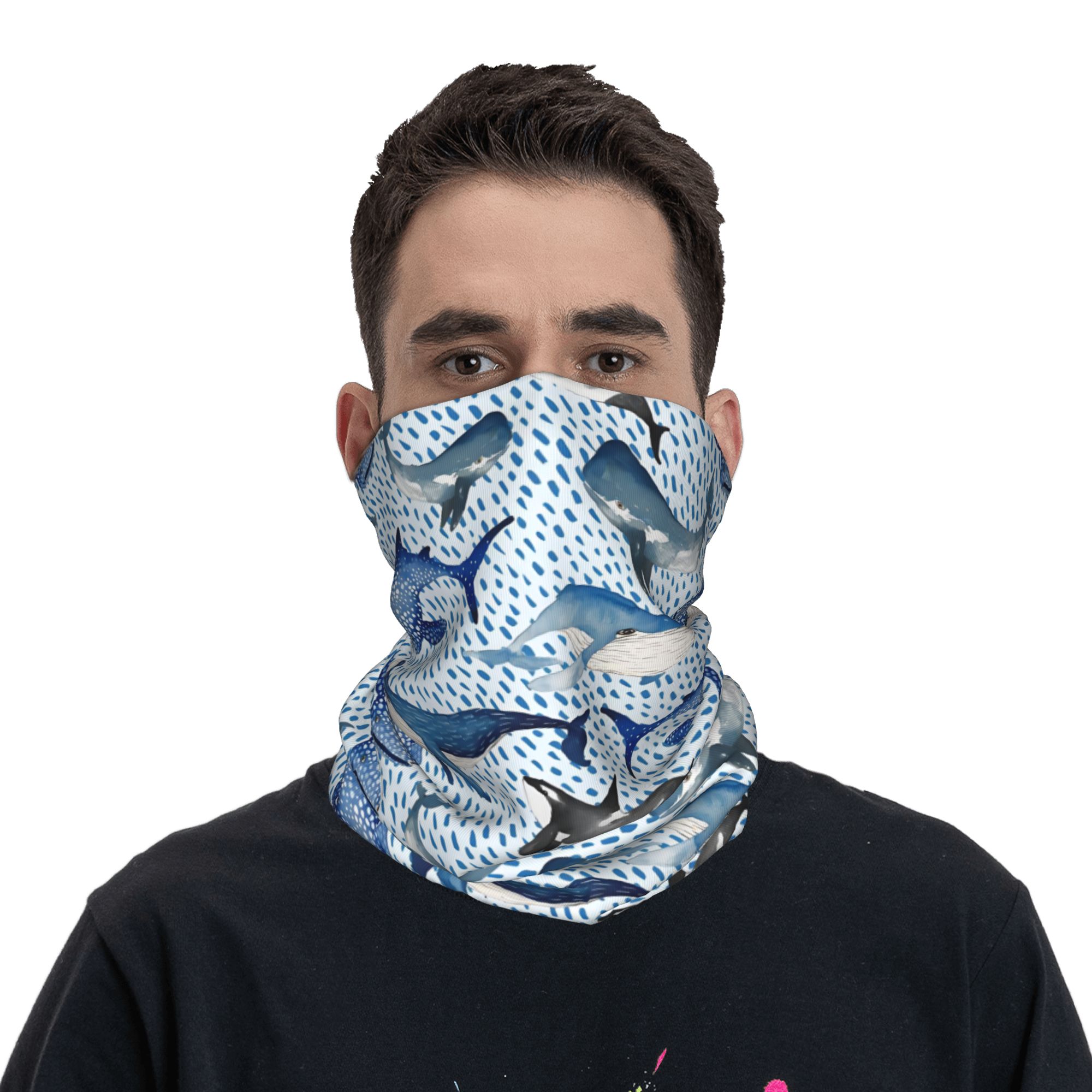 Custom Blue Watercolour Shark  - đánh giá và giá Neck Warmer Tube