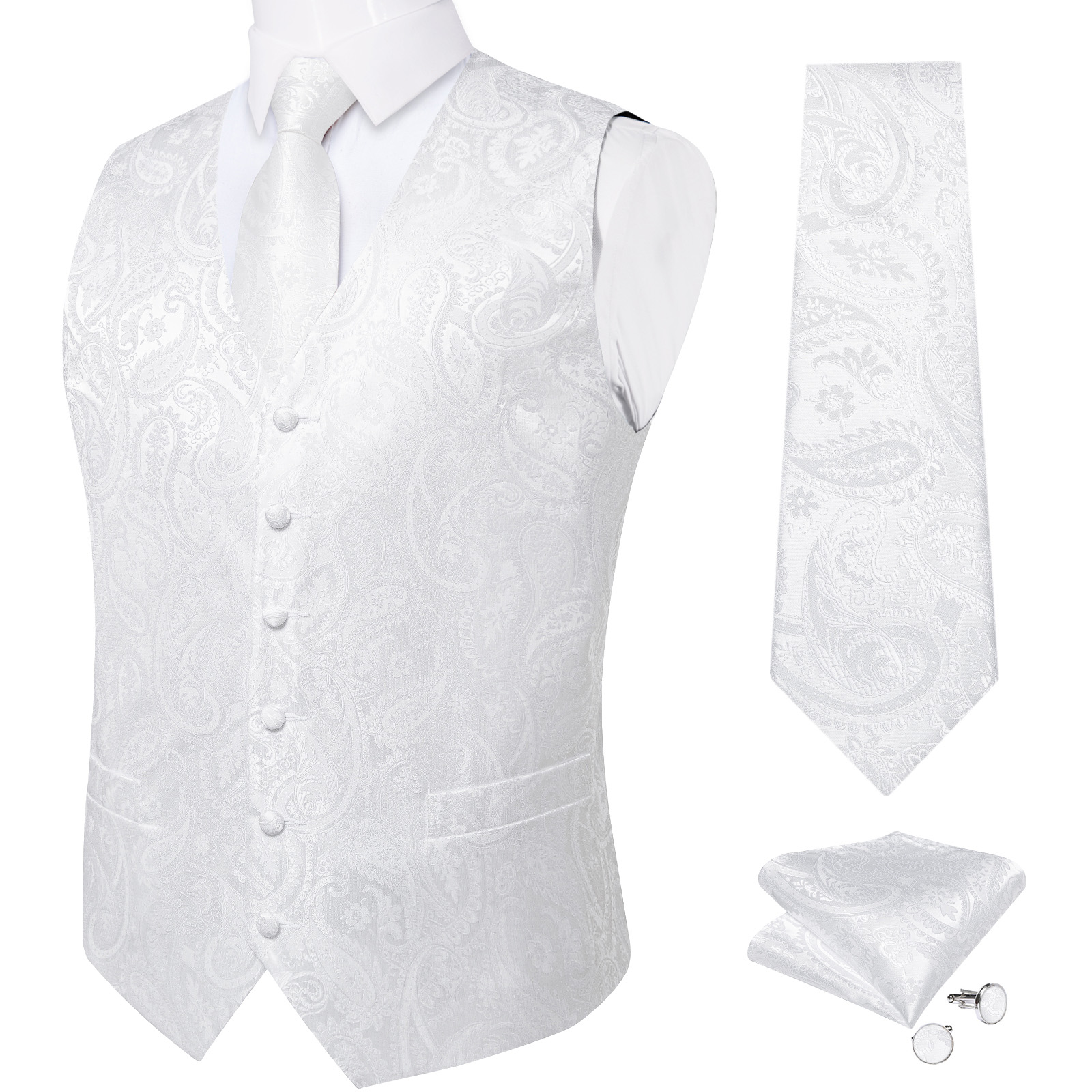 Pure White Wedding Vest for Ma - đánh giá và giá Pocket Square Set